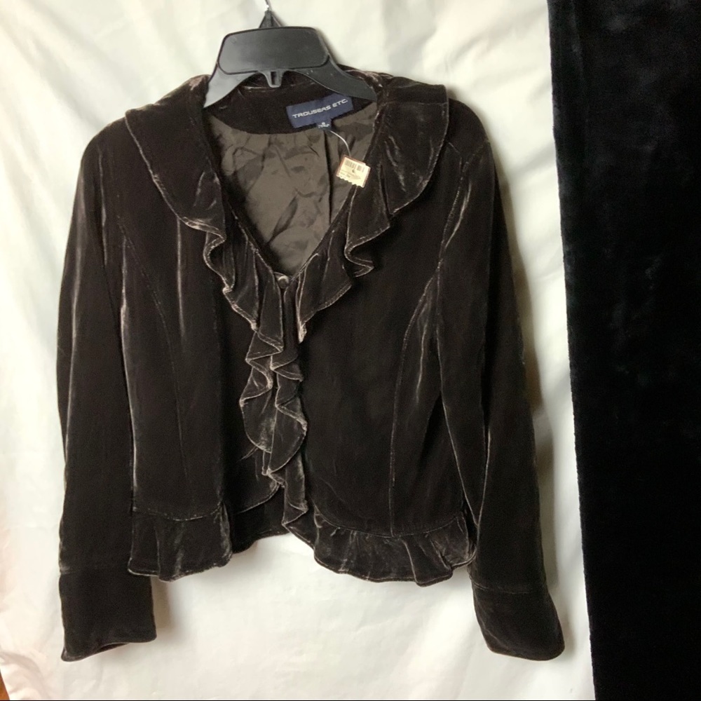 NWT Trousers Etc Brown Short Ruffled Jacket Sz 8